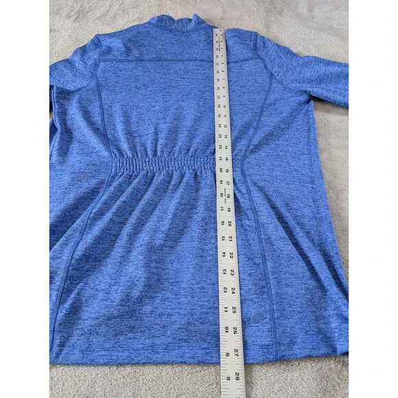 T by Talbots Open Front Cardigan Sweater Medium Blue Pockets Roll Tab Sleeves - Picture 9 of 9